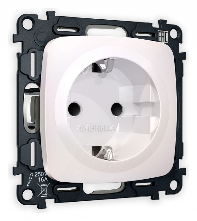 Розетка с заземлением и со шторкой, без рамки Ambrella Volt Quant MO207010