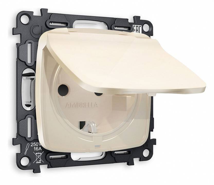 Розетка влагозащищенная с заземлением и со шторкой, без рамки с крышкой Ambrella Volt Quant MO308010
