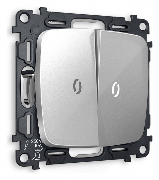 Выключатель проходной двухклавишный с подсветкой без рамки Ambrella Volt Quant MO404035