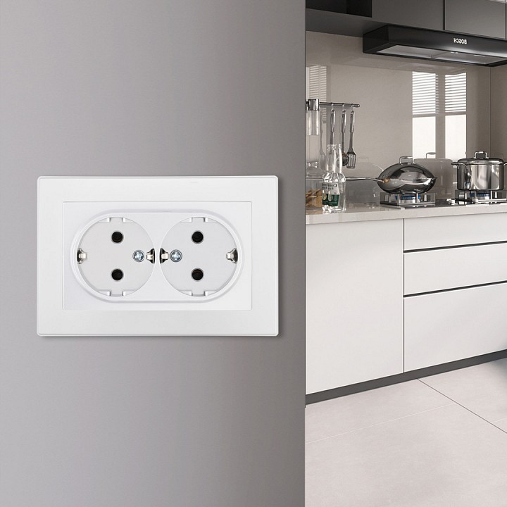 Розетка двойная с заземлением и со шторкой Arte Milano SET06-2 SET06-double-40-2 white