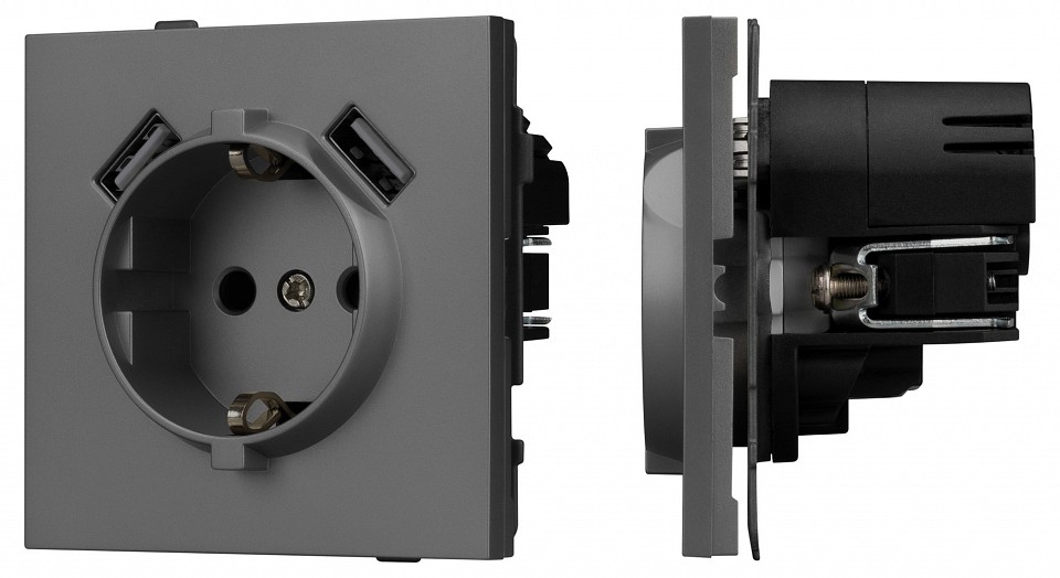 Розетка с заземлением и 2хUSB type A, без рамки Arlight SCT-TENDO 054605