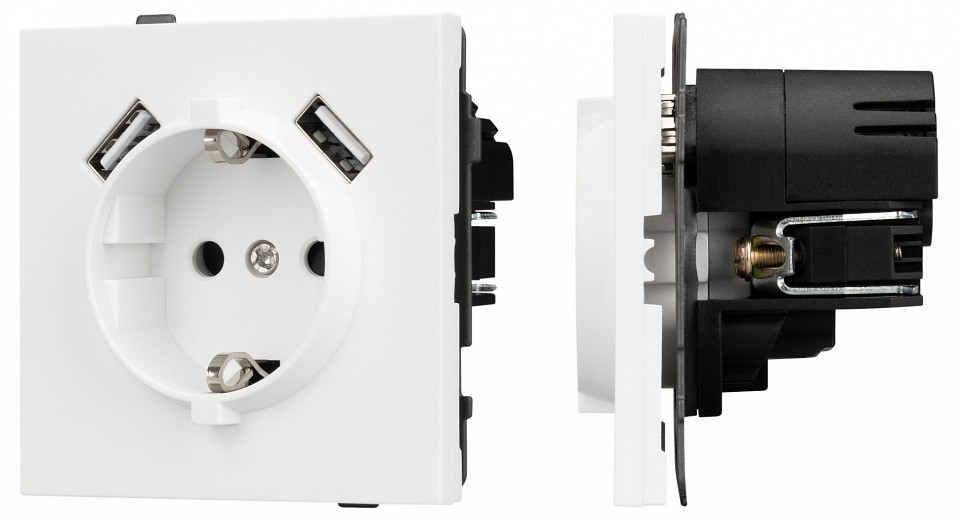 Розетка с заземлением и 2хUSB type A, без рамки Arlight SCT-TENDO 054606