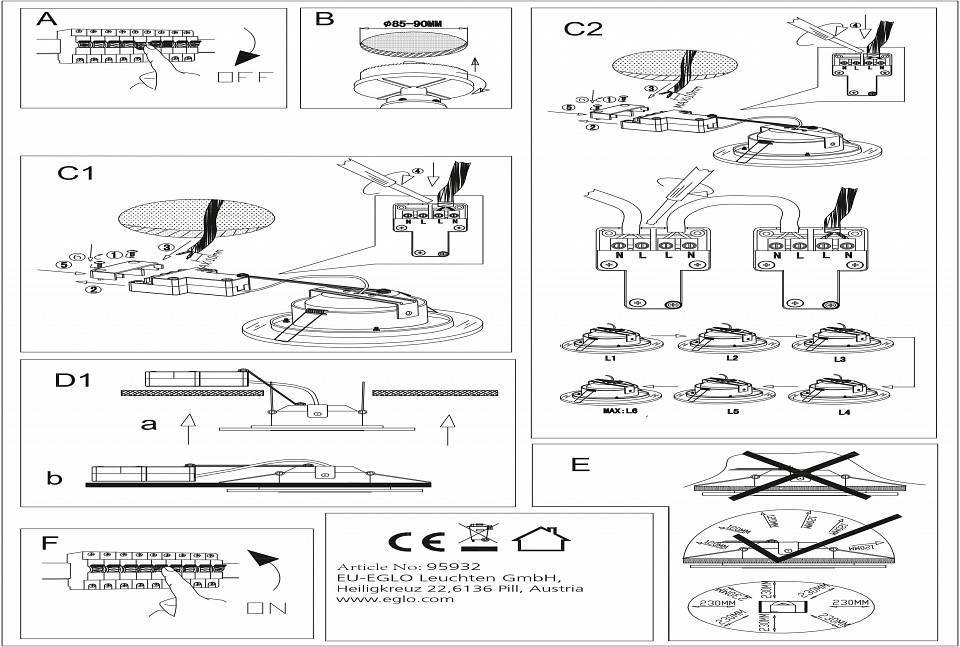 Встраиваемый светильник Eglo Pineda 1 LED 12 Вт 145 мм белый 95932