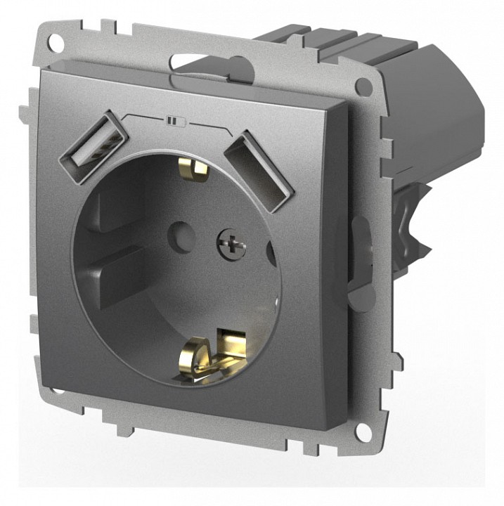 Розетка с заземлением и со шторкой и 2хUSB type A, без рамки Elbi Eleсtriс Zena Vega 609-011000-317