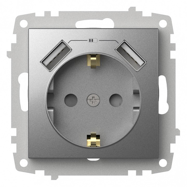 Розетка с заземлением и со шторкой и 2хUSB type A, без рамки Elbi Eleсtriс Zena Vega 609-011000-317