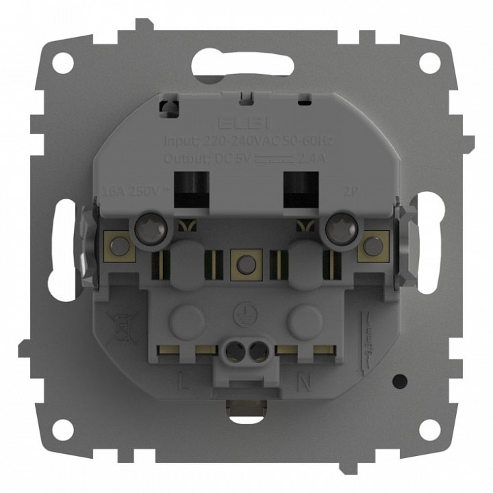 Розетка с заземлением и со шторкой и 2хUSB type A, без рамки Elbi Eleсtriс Zena Vega 609-011000-317