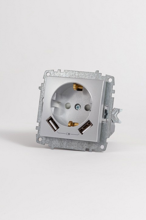 Розетка с заземлением и со шторкой и 2хUSB type A, без рамки Elbi Eleсtriс Zena Vega 609-011000-317