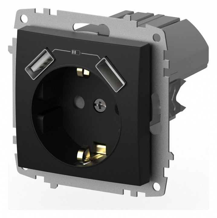 Розетка с заземлением и со шторкой и 2хUSB type A, без рамки Elbi Eleсtriс Zena Vega 609-014800-317