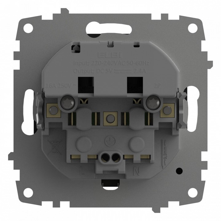 Розетка с заземлением и со шторкой и 2хUSB type A, без рамки Elbi Eleсtriс Zena Vega 609-014800-317