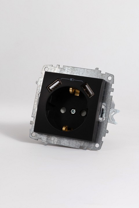 Розетка с заземлением и со шторкой и 2хUSB type A, без рамки Elbi Eleсtriс Zena Vega 609-014800-317