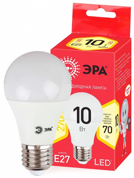 Лампа светодиодная Эра  E27 10Вт 2700K ECO LED A60-10W-827-E27 R