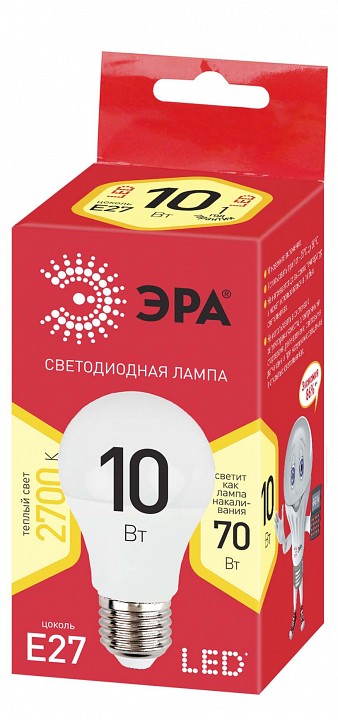 Лампа светодиодная Эра  E27 10Вт 2700K ECO LED A60-10W-827-E27 R