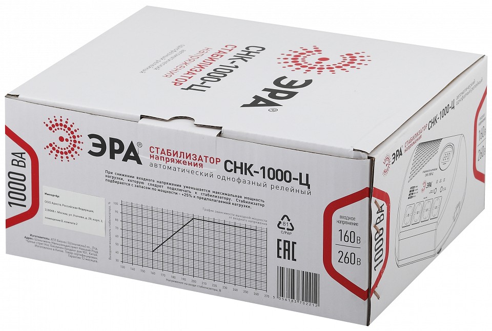 Стабилизатор напряжения Эра  СНК-1000-Ц
