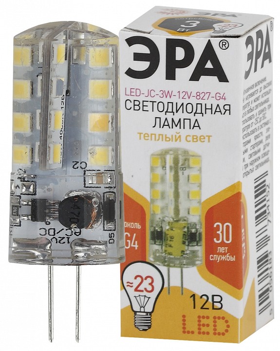 Лампа светодиодная ЭРА Стандарт G4 3 Вт 12 В 2700 К LED-JC-3W-12V-827-G4