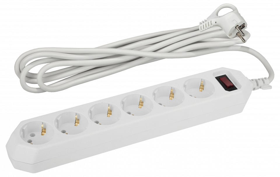 Удлинитель с выключателем Эра  USF-6es-1,5m-W-BOX