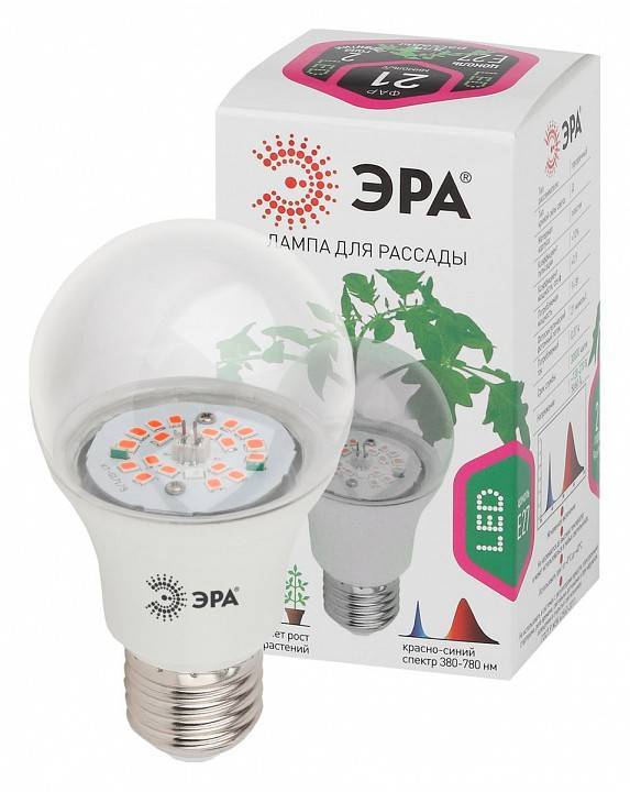 Лампа светодиодная фито ЭРА E27 12 Вт 1310 K A60-12S 9W DR/B