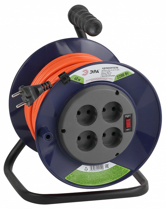 Удлинитель силовой на катушке ЭРА RPx-4s-2x1.0-40m 4 розетки 40 м 2х1.0 мм² RPx-4s-2x1.0-40m