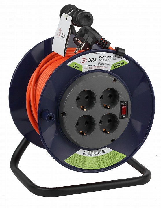 Удлинитель силовой на катушке ЭРА RPx-4es-3х0.75-20m 4 розетки 20 м 3х0.75 мм² RPx-4es-3х0.75-20m