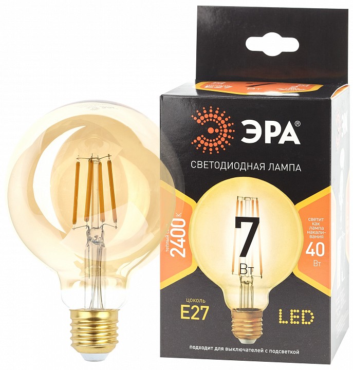 Лампа светодиодная Эра F-LED F-LED G95-7W-824-E27 gold