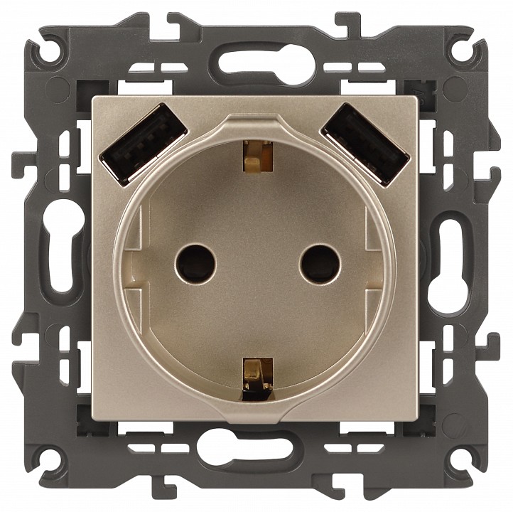 Розетка с заземлением и со шторкой и 2хUSB, без рамки Эра Эра Elegance 14-4109-04