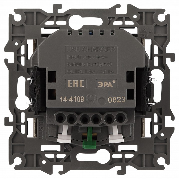 Розетка с заземлением и со шторкой и 2хUSB, без рамки Эра Эра Elegance 14-4109-04