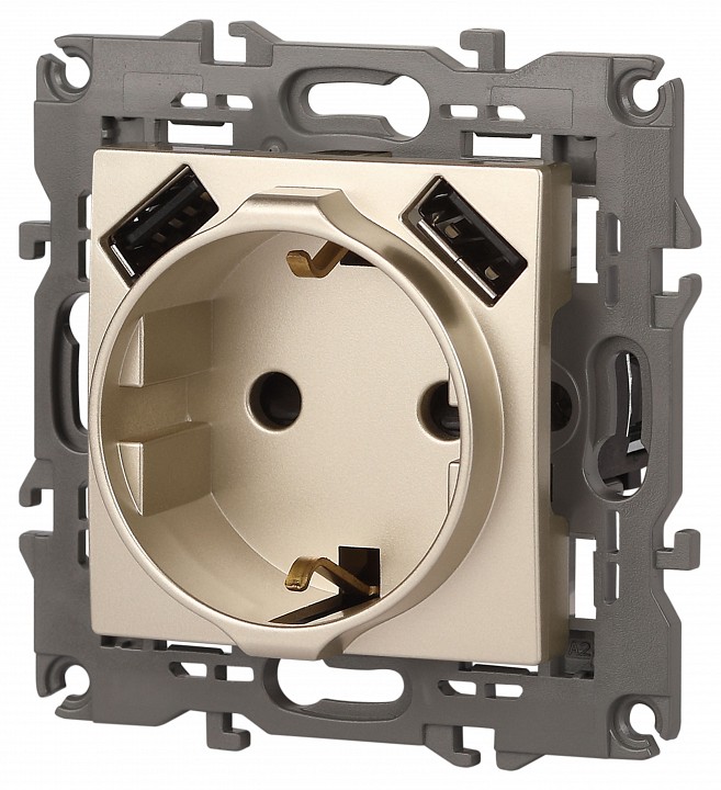 Розетка с заземлением и со шторкой и 2хUSB, без рамки Эра Эра Elegance 14-4109-04