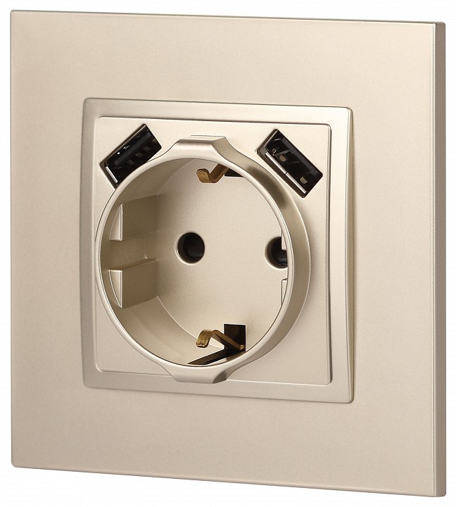 Розетка с заземлением и со шторкой и 2хUSB, без рамки Эра Эра Elegance 14-4109-04