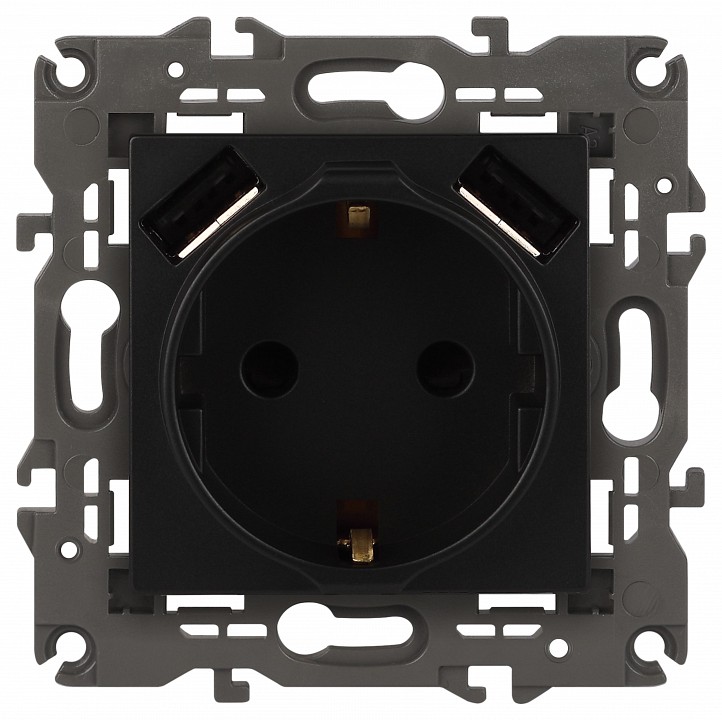 Розетка с заземлением и со шторкой и 2хUSB, без рамки Эра Эра Elegance 14-4109-05