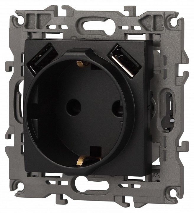 Розетка с заземлением и со шторкой и 2хUSB, без рамки Эра Эра Elegance 14-4109-05