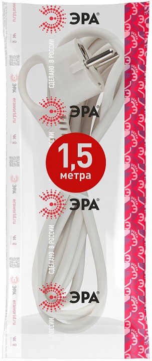 Сетевой провод ЭРА U-3x1-1,5m-W 3x1 мм² 1.5 м белый U-3x1-1,5m-W
