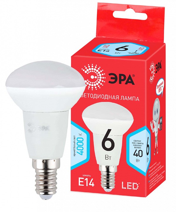 Лампа светодиодная Эра  LED R50-6W-840-E14 R