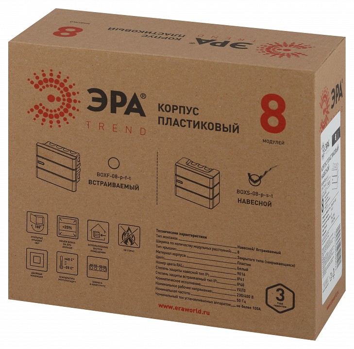 Электрический щиток навесной Эра  BOXS-08-p-s-t