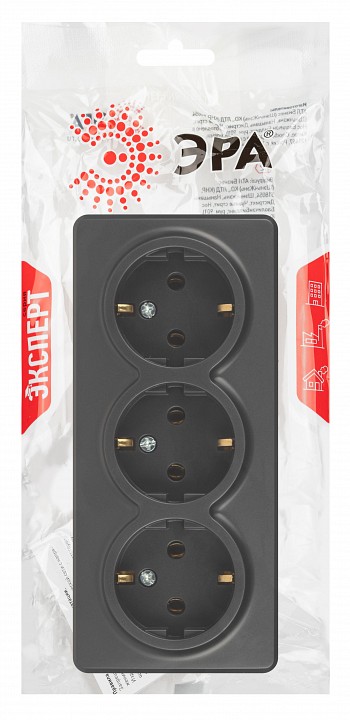 Розетка тройная с заземлением и со шторками Эра Эра Эксперт 11-2208-05