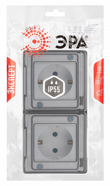 Розетка с заземлением и со шторкой, с крышкой Эра Эра Эксперт 11-2504-01