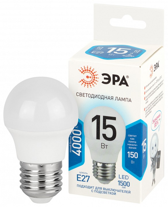 Лампа светодиодная Эра Стандарт LED P45-15W-840-E27