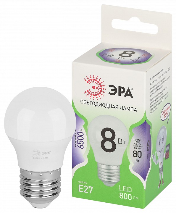 Лампа светодиодная Эра Green Line LED P45-8W-865-E27 GL