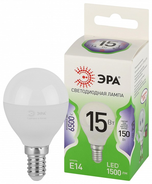 Лампа светодиодная ЭРА Green Line Шар P45 15 Вт E14 6500 К LED P45-15W-865-E14 GL