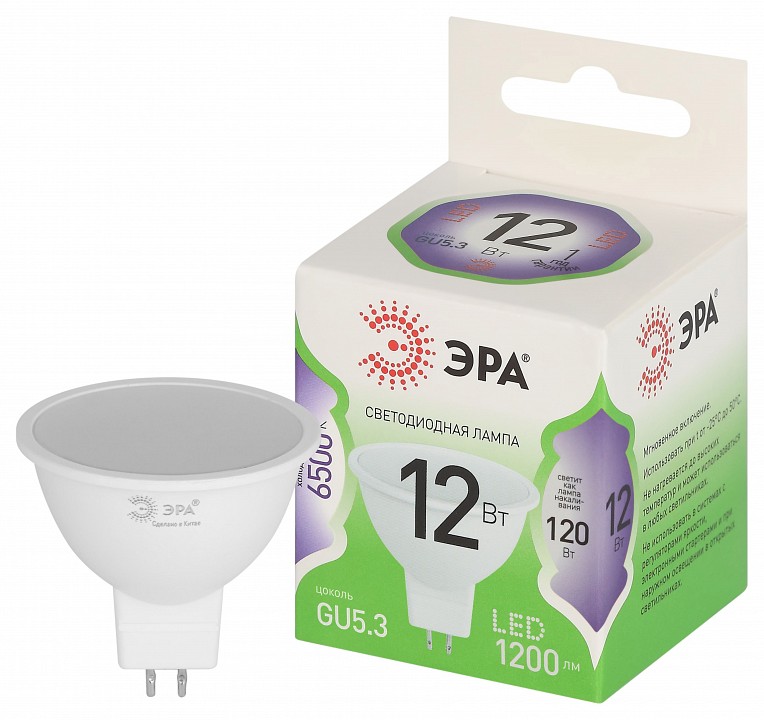 Лампа светодиодная ЭРА Green Line MR16 12 Вт 6500 K GU5.3 LED MR16-12W-865-GU5.3 GL