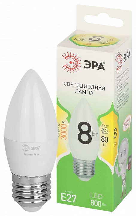 Лампа светодиодная Эра Green Line LED B35-8W-830-E27 GL