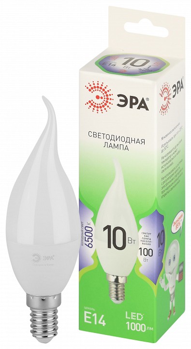 Лампа светодиодная Эра Green Line E14 10Вт 6500K LED BXS-10W-865-E14 GL