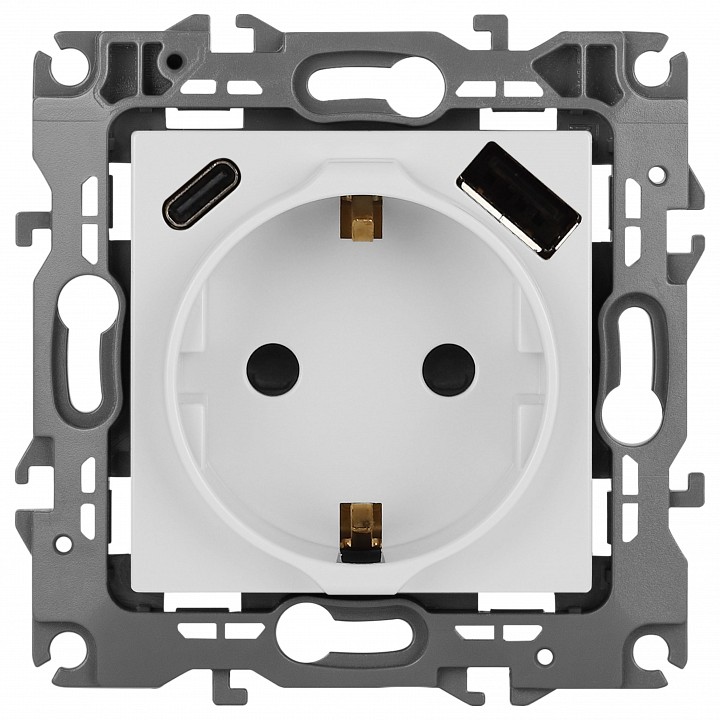 Розетка с заземлением и со шторкой и 2хUSB, без рамки Эра Эра 12 12-4108-01