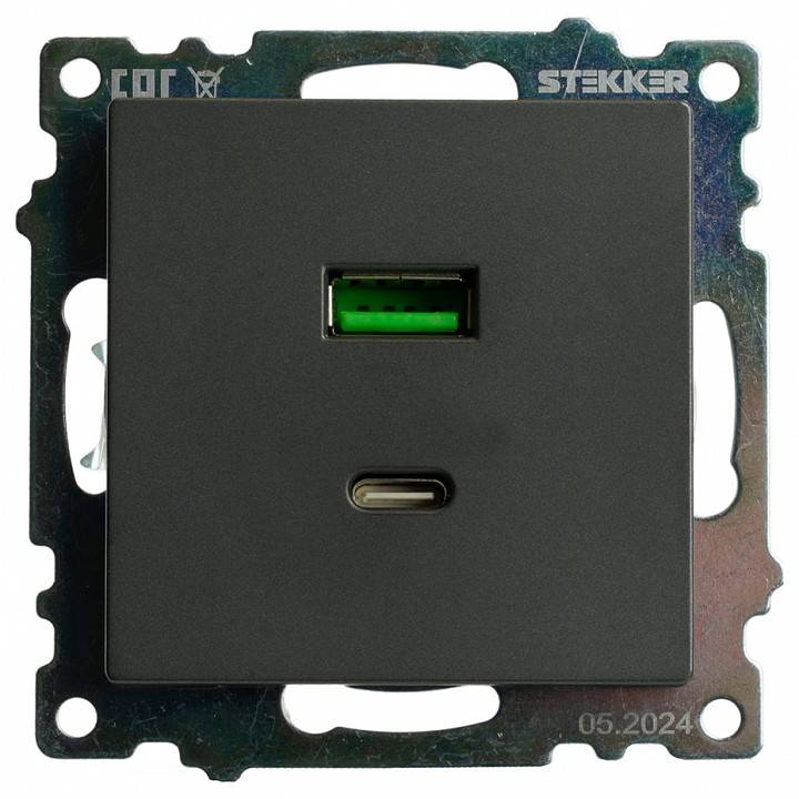 Розетка 2хUSB type A и C без рамки Stekker Катрин 50052