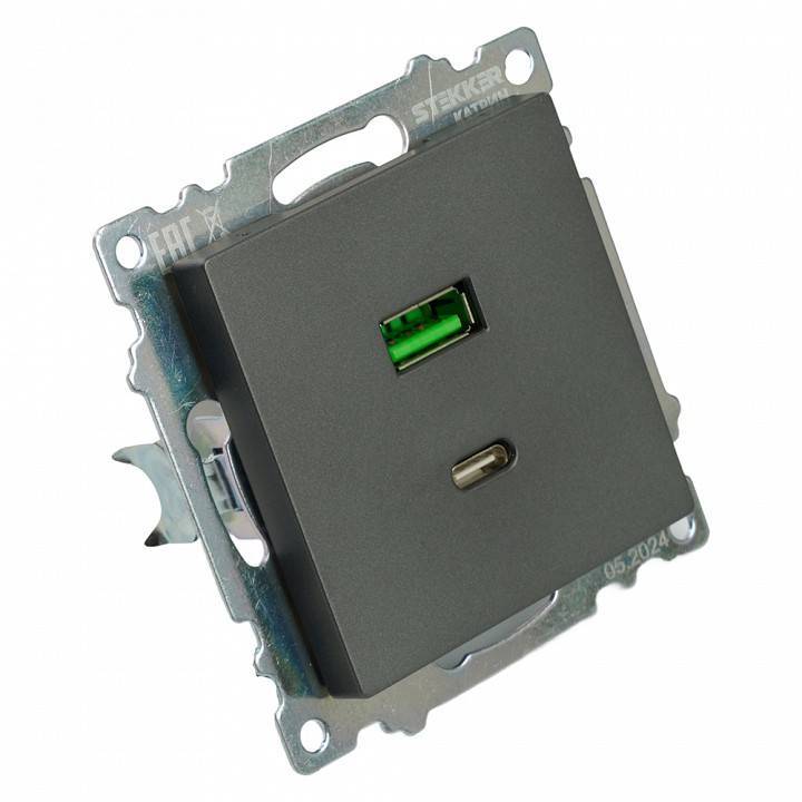 Розетка 2хUSB type A и C без рамки Stekker Катрин 50052