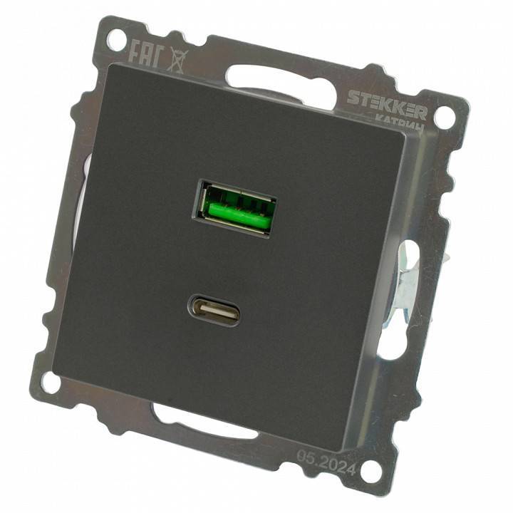 Розетка 2хUSB type A и C без рамки Stekker Катрин 50052