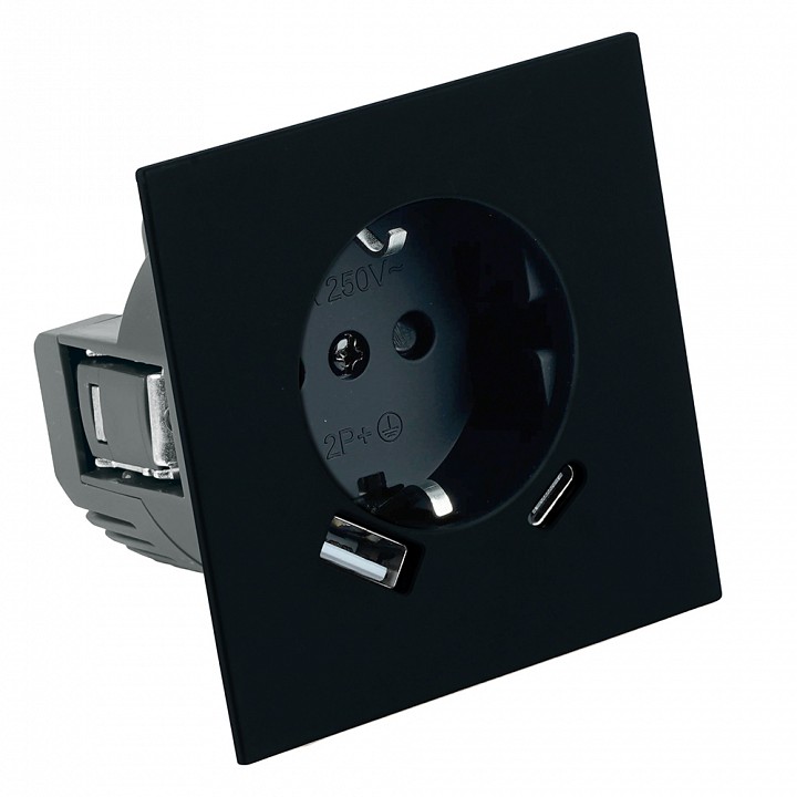 Розетка с заземлением и со шторкой и 2хUSB type A и C, без рамки Stekker Мия 50452