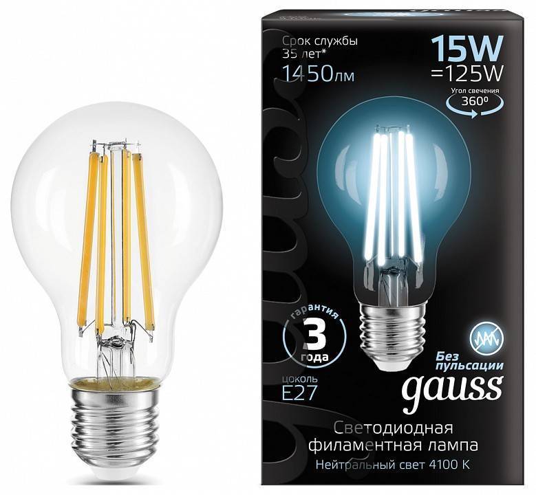 Лампа светодиодная Gauss Filament A60 E27 15 Вт 4100 K 102902215