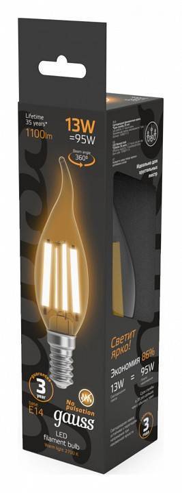 Лампа светодиодная Gauss Filament Свеча на ветру E14 13 Вт 2700 K 104801113