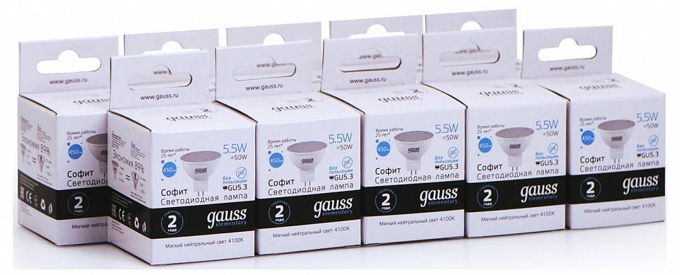 Лампа светодиодная Gauss Софит GU5.3 5.5 Вт 4100 K 13526