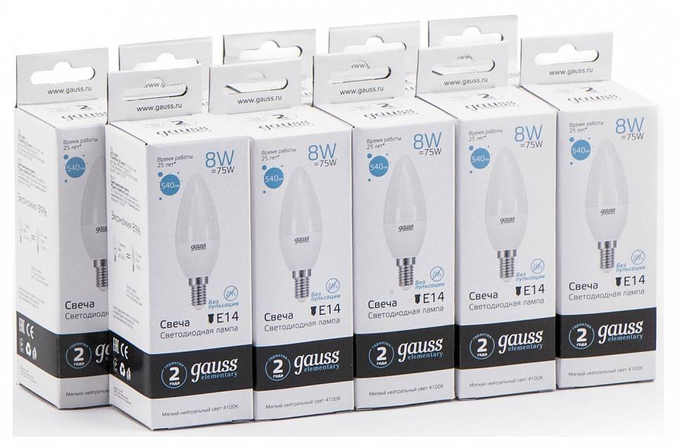 Лампа светодиодная Gauss  E14 8Вт 4100K 33128