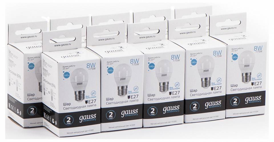 Лампа светодиодная Gauss Elementary A60 8 Вт E27 4100 К 53228